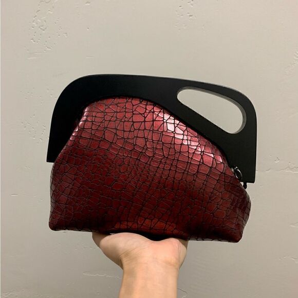 Handmade Genuine Embossed Leather Wooden Frame Hand Clutch/Crossbody/Evening Bag - Picture 1 of 16